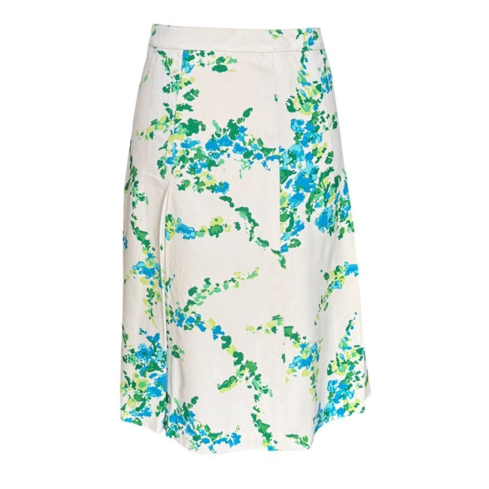 Ann Taylor Floral Silk Skirt Floral White Green Blue A-Line Spring Size 10P